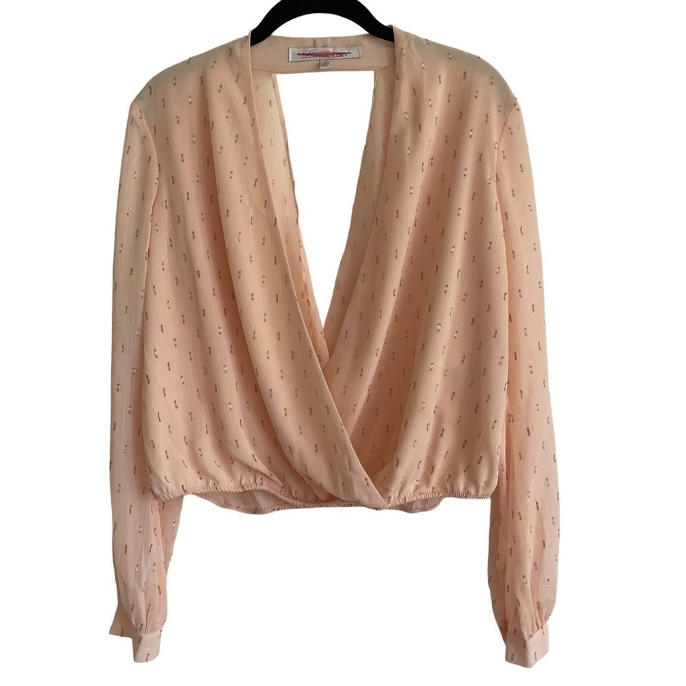 Lovers + Friends Blush Pink Drapey Plunging Embellished Blouse, Size S